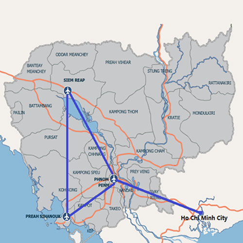 Cambodia Bayon Airlines route map